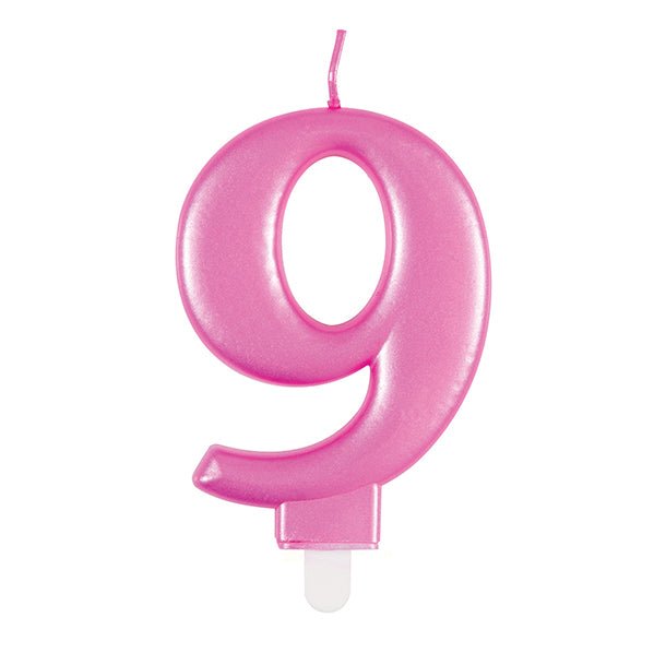 Metallic Pink Numeral Candle - 9 - The Party Marketplace