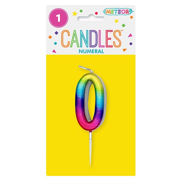 Metallic Rainbow Mini Numeral Pick Candle - 0 - The Party Marketplace