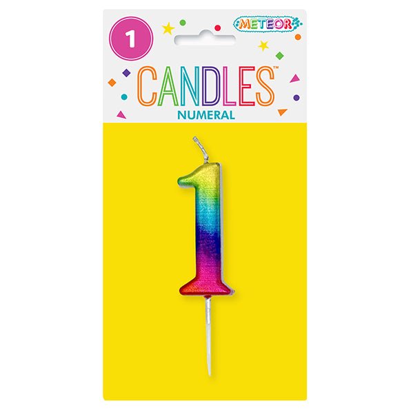 Metallic Rainbow Mini Numeral Pick Candle - 1 - The Party Marketplace