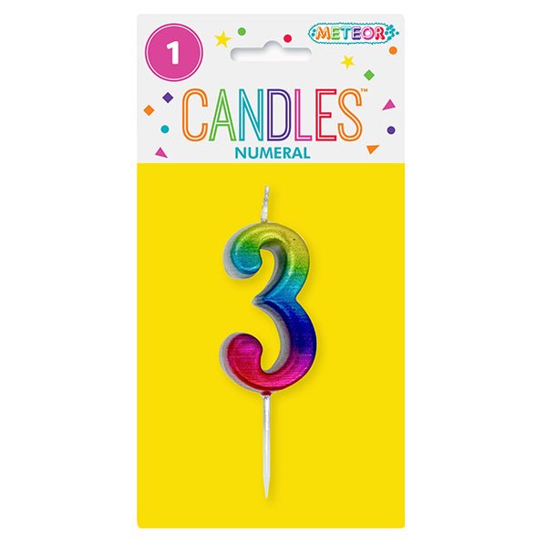Metallic Rainbow Mini Numeral Pick Candle - 3 - The Party Marketplace