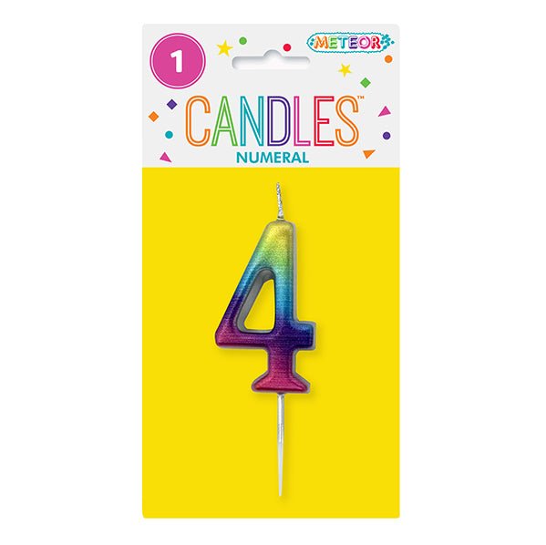 Metallic Rainbow Mini Numeral Pick Candle - 4 - The Party Marketplace