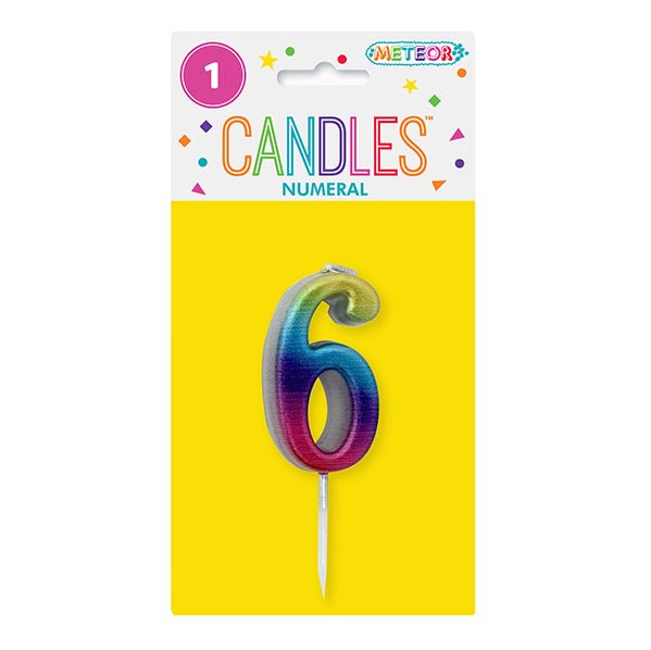 Metallic Rainbow Mini Numeral Pick Candle - 6 - The Party Marketplace