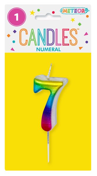 Metallic Rainbow Mini Numeral Pick Candle - 7 - The Party Marketplace