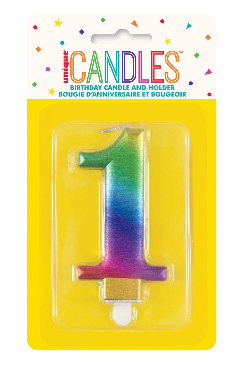 Metallic Rainbow Numeral Candle - 1 - The Party Marketplace