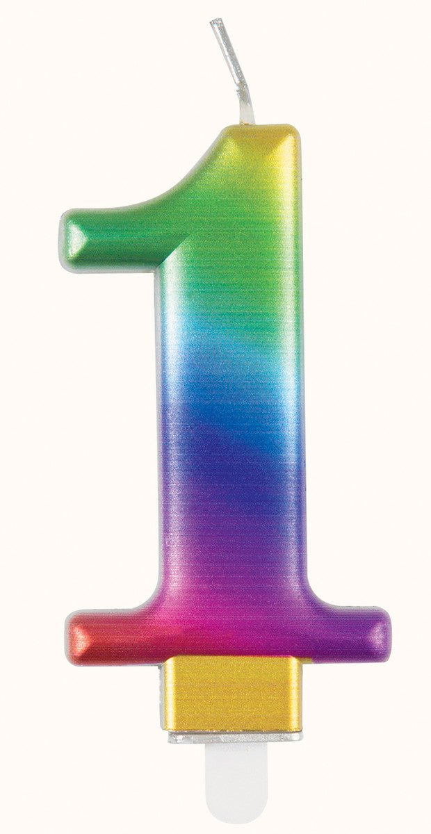 Metallic Rainbow Numeral Candle - 1 - The Party Marketplace