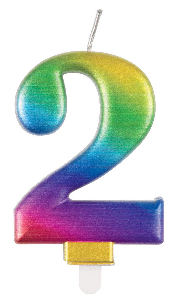 Metallic Rainbow Numeral Candle - 2 - The Party Marketplace