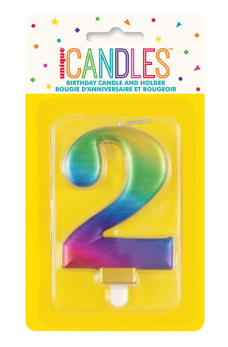 Metallic Rainbow Numeral Candle - 2 - The Party Marketplace