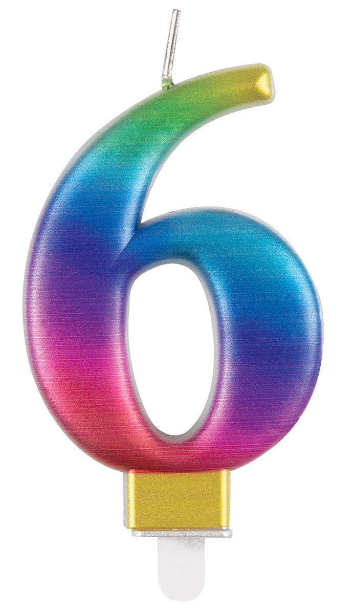 Metallic Rainbow Numeral Candle - 6 - The Party Marketplace