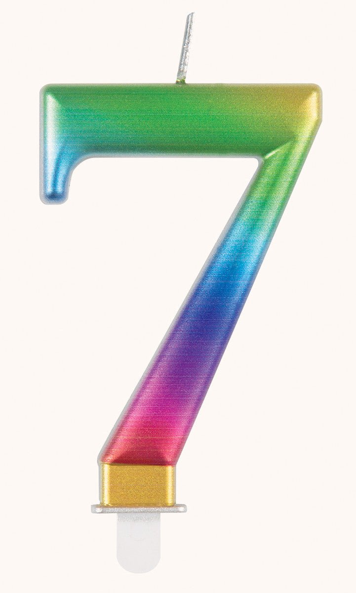 Metallic Rainbow Numeral Candle - 7 - The Party Marketplace