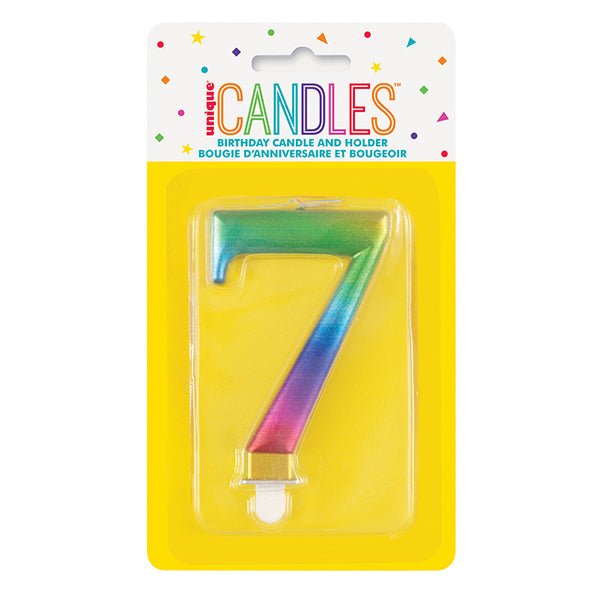 Metallic Rainbow Numeral Candle - 7 - The Party Marketplace