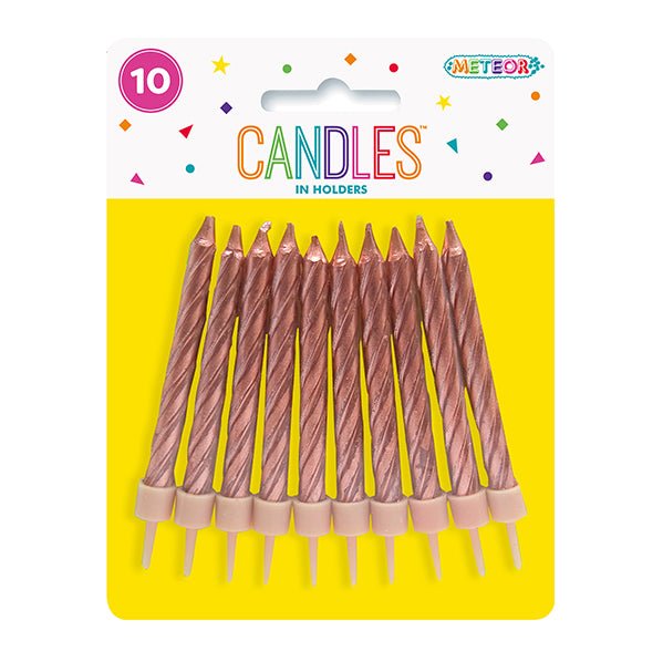 Metallic Rose Gold Candles With Holders (Pack of 10) - The Party Marketplace