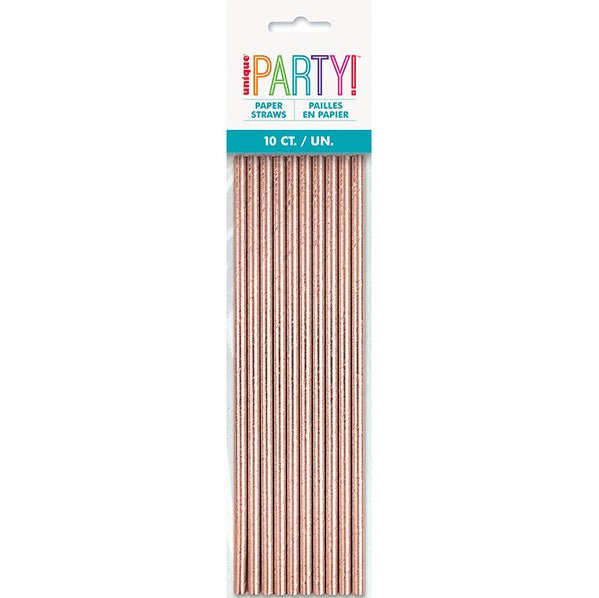 Metallic Rose Gold Foil Paper Straws (Pack of 10) - The Party Marketplace
