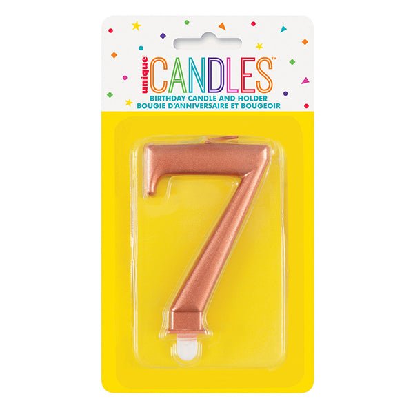 Metallic Rose Gold Numeral Candle - 7 - The Party Marketplace