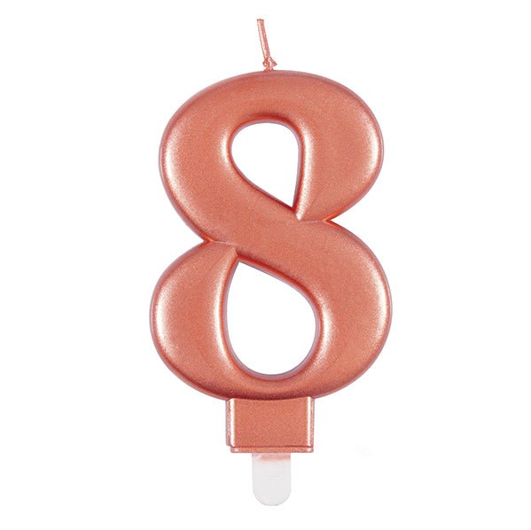 Metallic Rose Gold Numeral Candle - 8 - The Party Marketplace