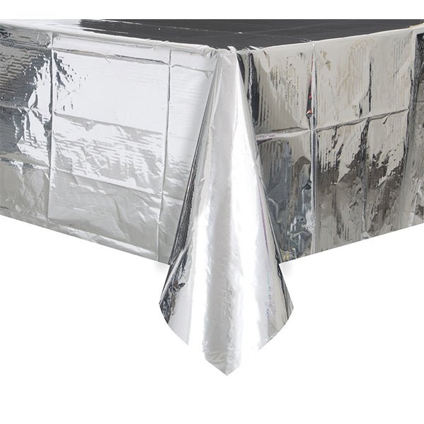 Metallic Silver Foil Tablecover 137cm x 274cm - The Party Marketplace