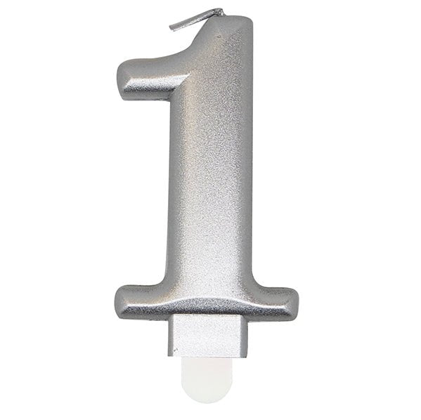 Metallic Silver Numeral Candle - 1 - The Party Marketplace