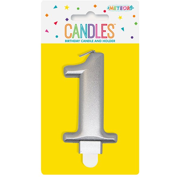 Metallic Silver Numeral Candle - 1 - The Party Marketplace