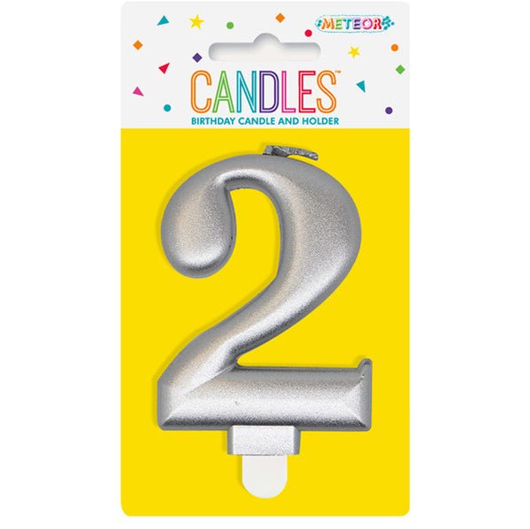 Metallic Silver Numeral Candle - 2 - The Party Marketplace
