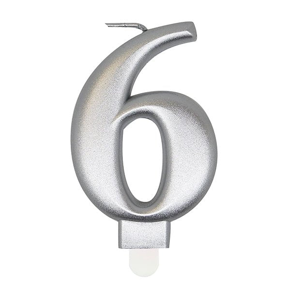 Metallic Silver Numeral Candle - 6 - The Party Marketplace