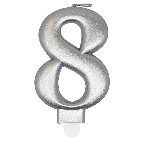 Metallic Silver Numeral Candle - 8 - The Party Marketplace