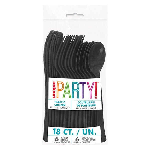 Midnight Black Assorted Cutlery (Pack of 18) - The Party Marketplace