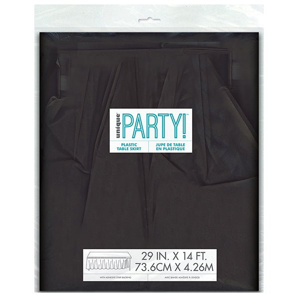 Midnight Black Plastic Tableskirt 73cm x 4.3m - The Party Marketplace