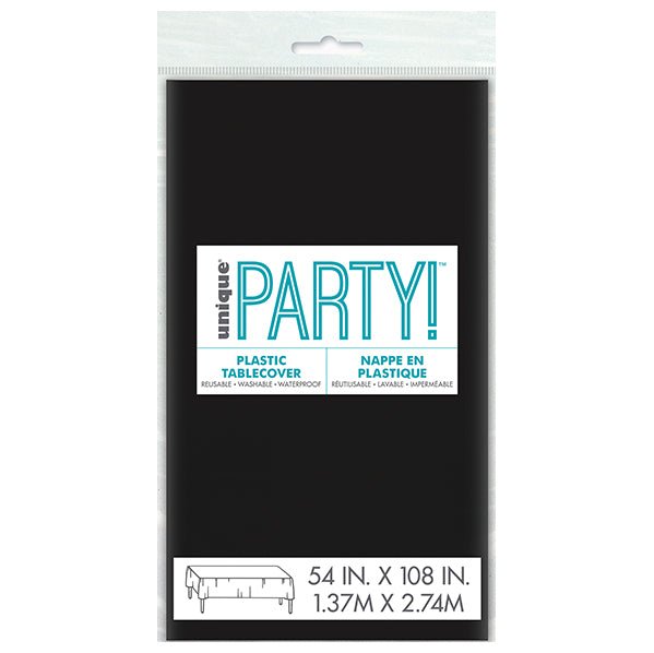 Midnight Black Rectangular Plastic Tablecover 137cm x 274cm - The Party Marketplace