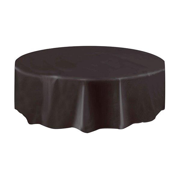 Midnight Black Round Plastic Tablecover 213cm - The Party Marketplace