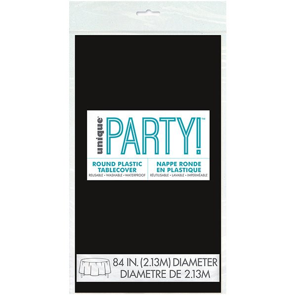 Midnight Black Round Plastic Tablecover 213cm - The Party Marketplace
