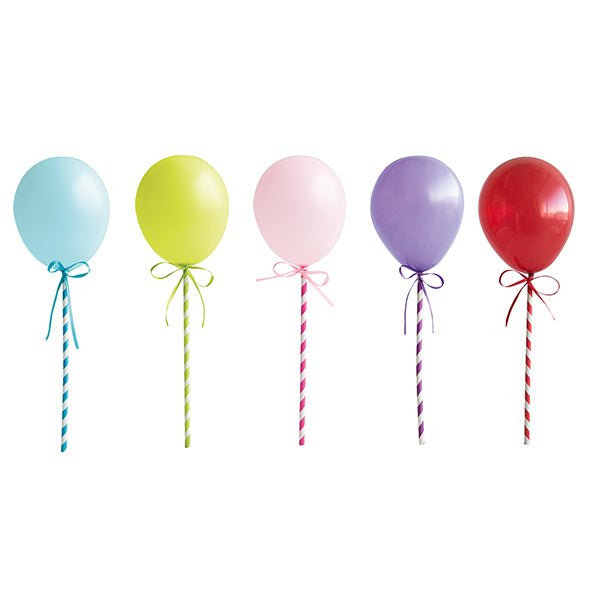 Mini Balloon Stick Cake Toppers - Assorted Colour (5 piece) - The Party Marketplace