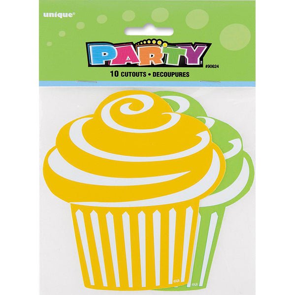 Mini Cupcake Cutout Decorations - Yellow & Green (Pack of 10) - The Party Marketplace