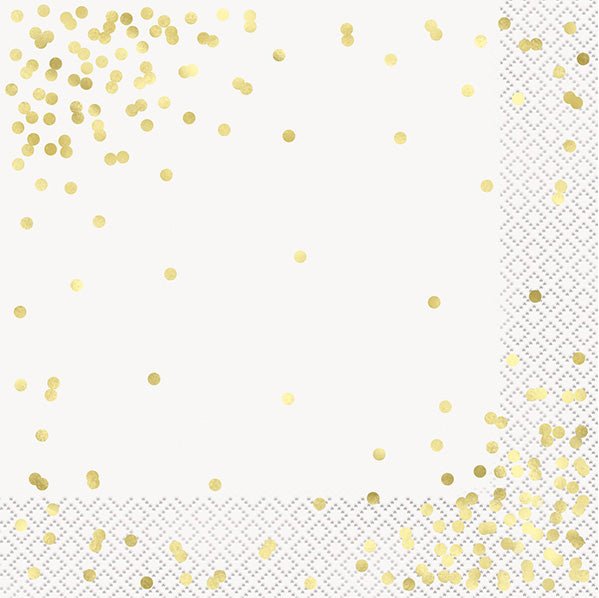 Mini Gold Confetti Dots Foil Stamped Luncheon Napkins (Pack of 16) - The Party Marketplace