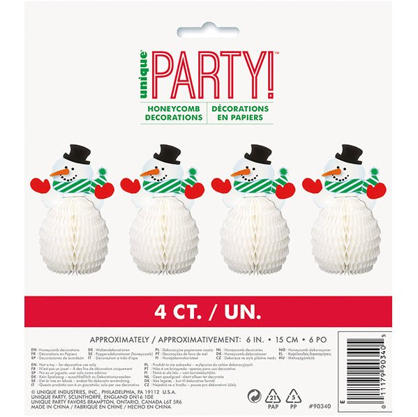 Mini Snowman Honeycomb Decorations (Pack of 4) - The Party Marketplace