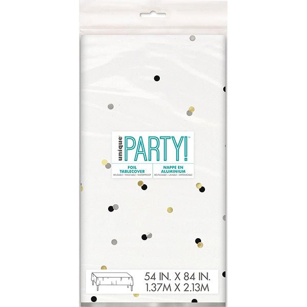 Modern Gold Confetti Printed Foil Tablecover 137cm x 213cm - The Party Marketplace
