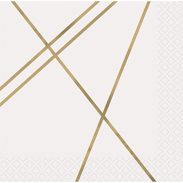 Modern Gold Geometric Foil Stamped Beverage Napkins (Pack of 16) - The Party Marketplace