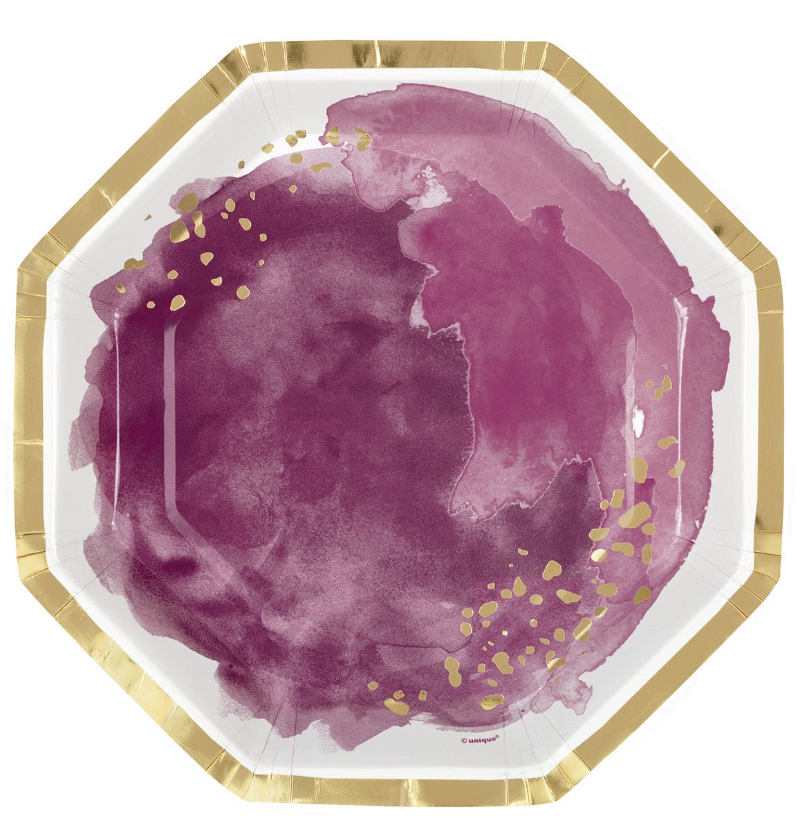 Modern Gold & Purple Foil Stamped Octagonal Paper Plates 23cm (Pack of 8) - The Party Marketplace