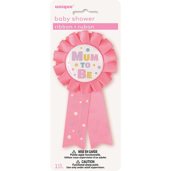 "Mum To Be" Award Ribbon - Pink - The Party Marketplace
