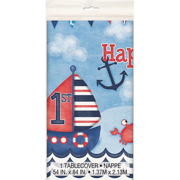 Nautical 1st Birthday Printed Tablecover 137cm x 213cm - The Party Marketplace
