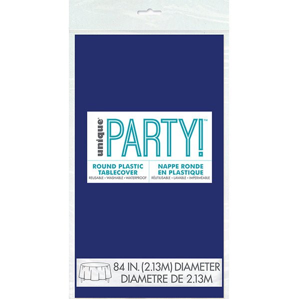 Navy Blue Round Plastic Tablecover 213cm - The Party Marketplace