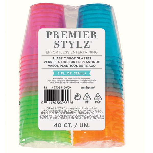 Neon Plastic Shot Glasses 59ml - Assorted Colours (Pack of 40) - The Party Marketplace