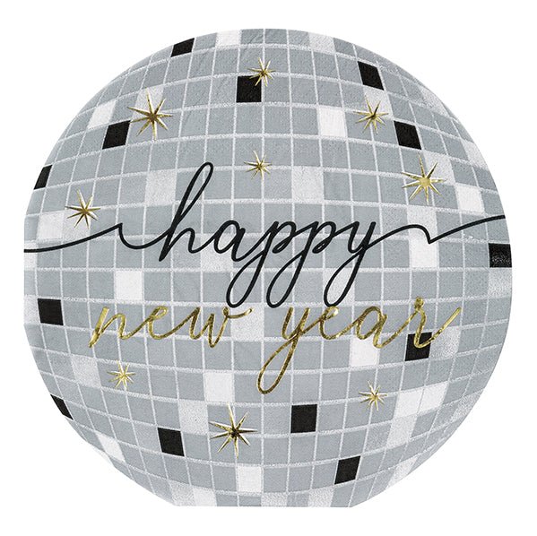 New Year Foil Stamped Disco Ball Shaped Guest Napkins (Pack of 16) - The Party Marketplace