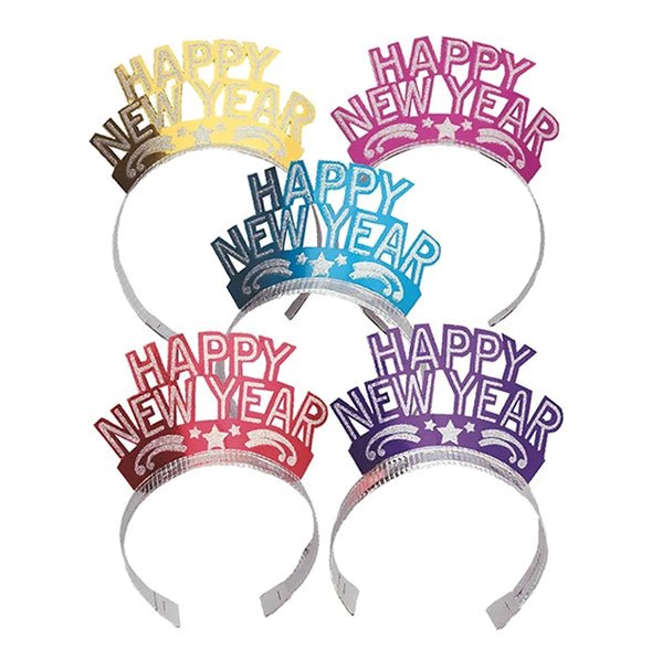 New Year's Glitter Tiaras - Assorted Colours (Pack of 12) - The Party Marketplace