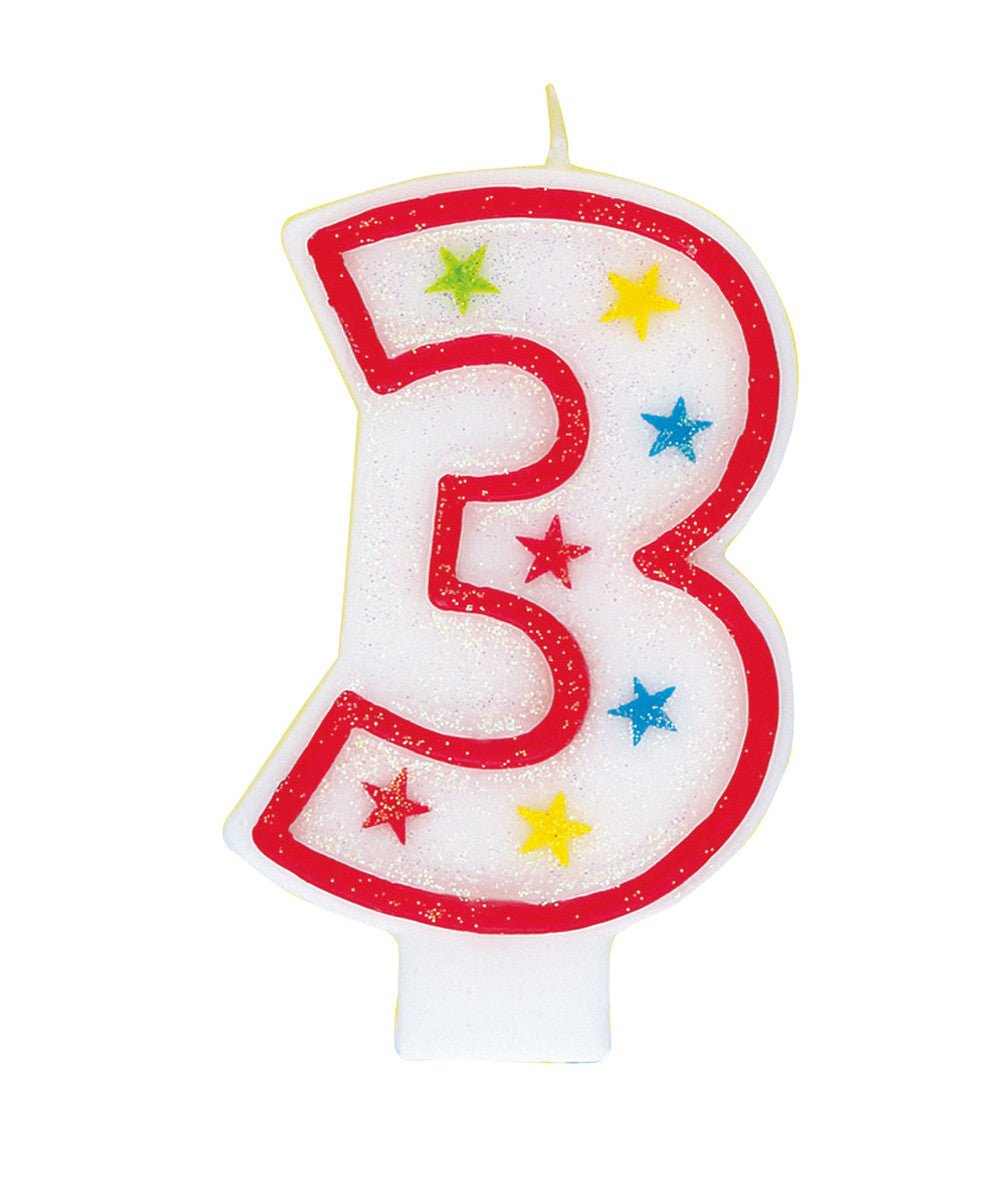 Numeral Candle with Happy Birthday Cake Topper - 3 - The Party Marketplace
