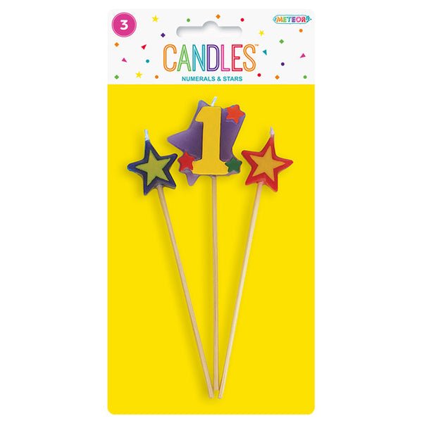 Numeral Pick Candle Set - 1 (3 piece set) - The Party Marketplace