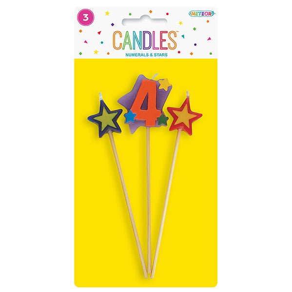 Numeral Pick Candle Set - 4 (3 piece set) - The Party Marketplace