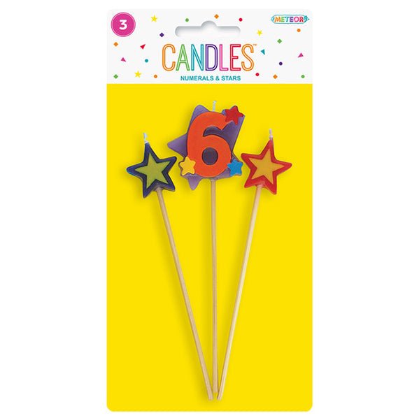 Numeral Pick Candle Set - 6 (3 piece set) - The Party Marketplace
