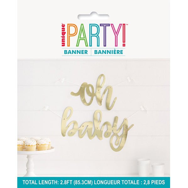 "Oh Baby" 2 Piece Oh Baby Foil Script Banner - 85.3cm - The Party Marketplace