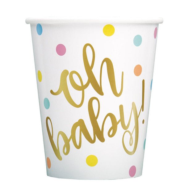 "Oh Baby" Paper Cups 270ml (Pack of 8) - The Party Marketplace