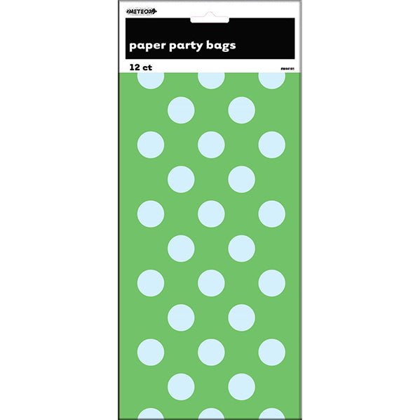 Paper Bags - Lime Green Dots (Pack of 12) - The Party Marketplace