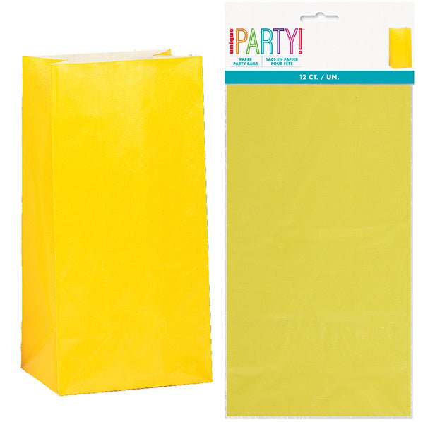 Paper Bags - Yellow (Pack of 12) - The Party Marketplace